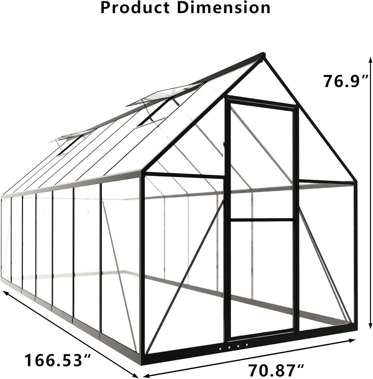 HOOYEAH 6 x 14 FT Greenhouses for Outdoors, Heavy Duty Polycarbonate Greenhouse, Lockable Greenhouse Kit with Upgraded Aluminum Frame and Adjustable Roof Vent, Winter Hot Green House for Outside