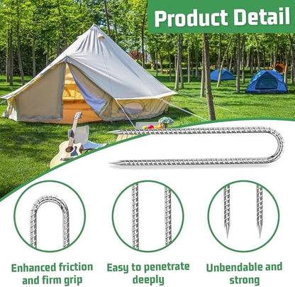 Rebar-Stakes-12-Inch, Ground Stakes Heavy Duty U-Hook Galvanized Anti-Rust Ground Anchors for Camping Tent Trampoline Accessories Dog Fence Chicken Coop Deer Fence 10pcs