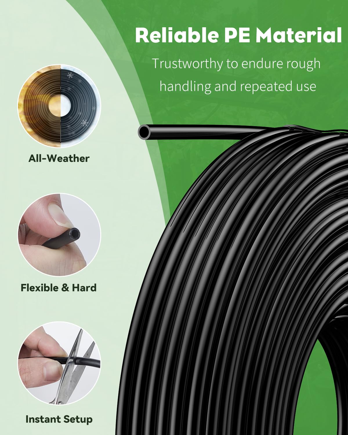 Pawfly 200 ft. 1/4 Drip Irrigation Tubing, Black Distribution Tubing for Drip Irrigation System, Polyethylene Drip Line, Drip Irrigation Hose Tube for Quick-Connect Drip Irrigation Emitters