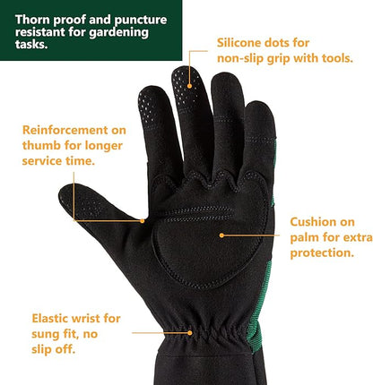 COOLJOB Thorn Proof Rose Pruning Garden Gloves for Men, Long Sleeve Padded Yard Work for Bush, Blackberry, Cactus, Heavy Duty/Puncture Resistant/Machine Washable, Medium, Green