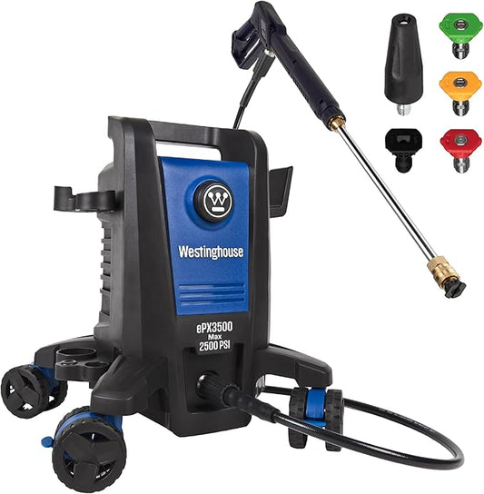 Westinghouse ePX3500 Electric Pressure Washer, 2500 Max PSI 1.76 Max GPM with Anti-Tipping Technology, Onboard Soap Tank, Pro-Style Steel Wand, 5-Nozzle Set, for Cars/Fences/Driveways/Home/Patios
