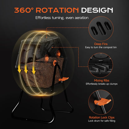 Compost Tumbler 22.5 Gallon/85L, Easy Assemble Compost Bin Outdoor, 360°Rotating Composter for Garden, Backyard, and Yard, Gifts for Seasoned Gardeners & Beginners-Green