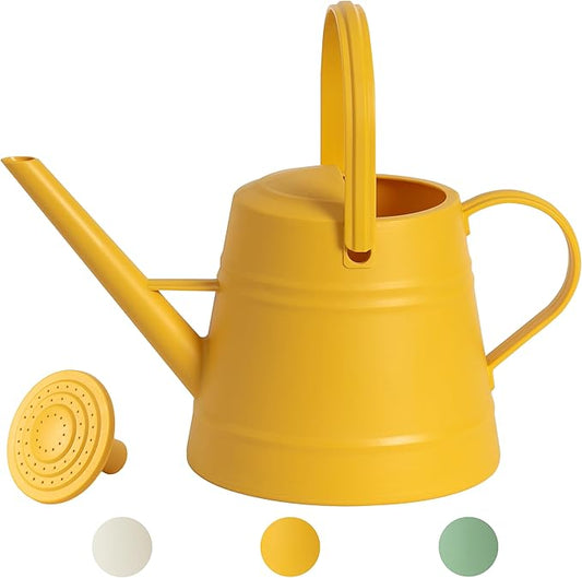 1 Gallon Watering Can Outdoor, Plastic Water Can for Plants with Comfort Grip Handle, Detachable Sprinkler Head