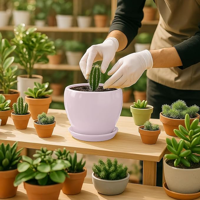 Deep Dream 6 Inch Plant Pots- Ceramic Planter Pot with Drainage Hole and Saucer, Round Flower Pot for Indoor Outdoor Succulent, Snake Plants and Cactus, Pink