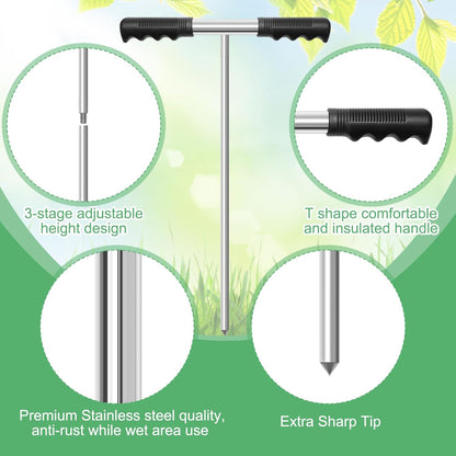 Soil Probe Rod with Gloves, COITEK 32"-48" Stainless Steel Tank Probe Rod, Adjustable Ground Rod Tool with Heavy Duty T-Handle for Locating Tank Underground Pipe Gravel Rodent Runs