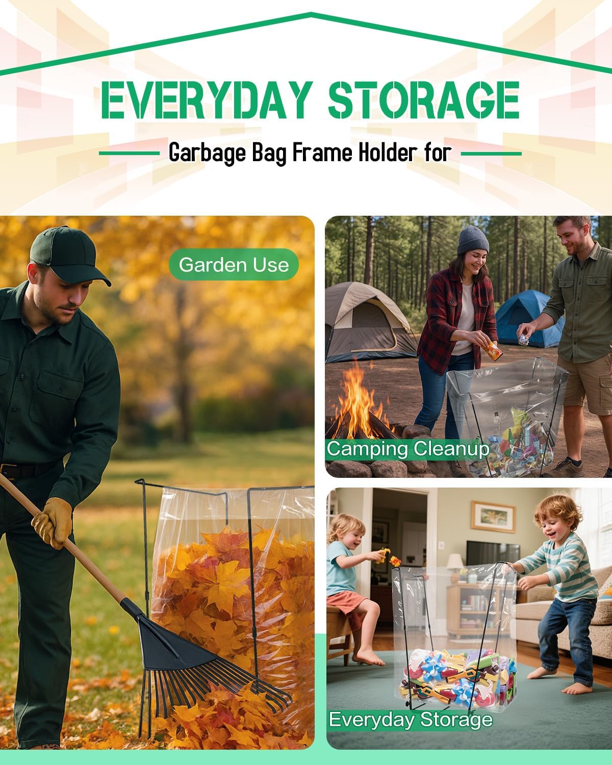 Joyhalo Outdoor Trash Bag Holder Stand - 2 Pack Heavy Duty Metal Garden Garbage Bag Support Frame for 30-45 Gallon Capacity, Multi-Use Portable Yard Leaf Bag Stand