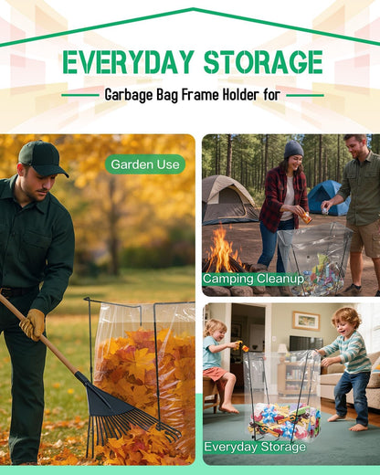 Joyhalo Outdoor Trash Bag Holder Stand - 2 Pack Heavy Duty Metal Garden Garbage Bag Support Frame for 30-45 Gallon Capacity, Multi-Use Portable Yard Leaf Bag Stand