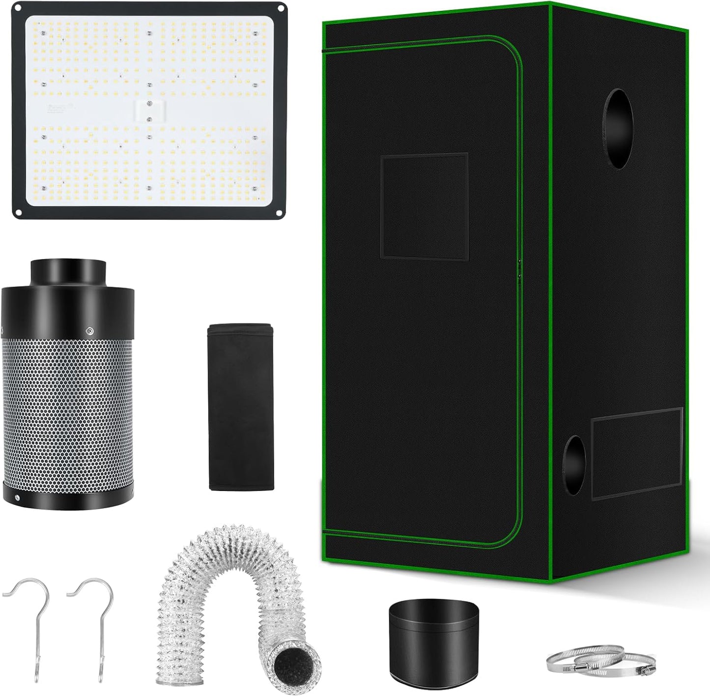 MELONFARM Grow Tent Complete System 2x2, Schedule Full Spectrum 100W LED Grow Light & Grow Tent Kit 24"x24"x48", 4" Adjustable Ventilation Kit, Noise-reducing Rubber Duct Connector