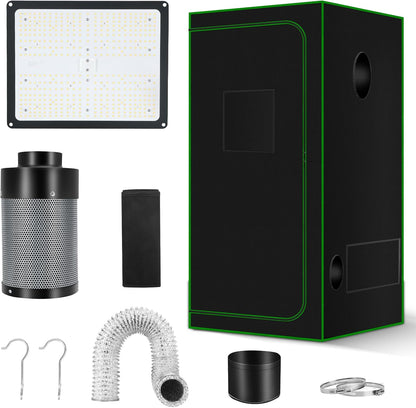MELONFARM Grow Tent Complete System 2x2, Schedule Full Spectrum 100W LED Grow Light & Grow Tent Kit 24"x24"x48", 4" Adjustable Ventilation Kit, Noise-reducing Rubber Duct Connector