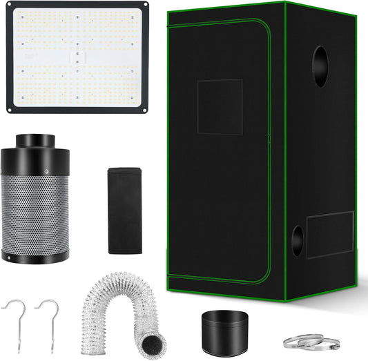 MELONFARM Grow Tent Complete System 2x2, Schedule Full Spectrum 100W LED Grow Light & Grow Tent Kit 24"x24"x48", 4" Adjustable Ventilation Kit, Noise-reducing Rubber Duct Connector
