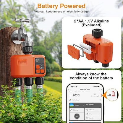 Smart WiFi Sprinkler Timer 3 Zone,WiFi Water Timer for Garden Hose with 984 FT Range,APP & Remote Control,Alexa & Google Voice Compatible,Rain Delay, Manual Mode Sprinkler System
