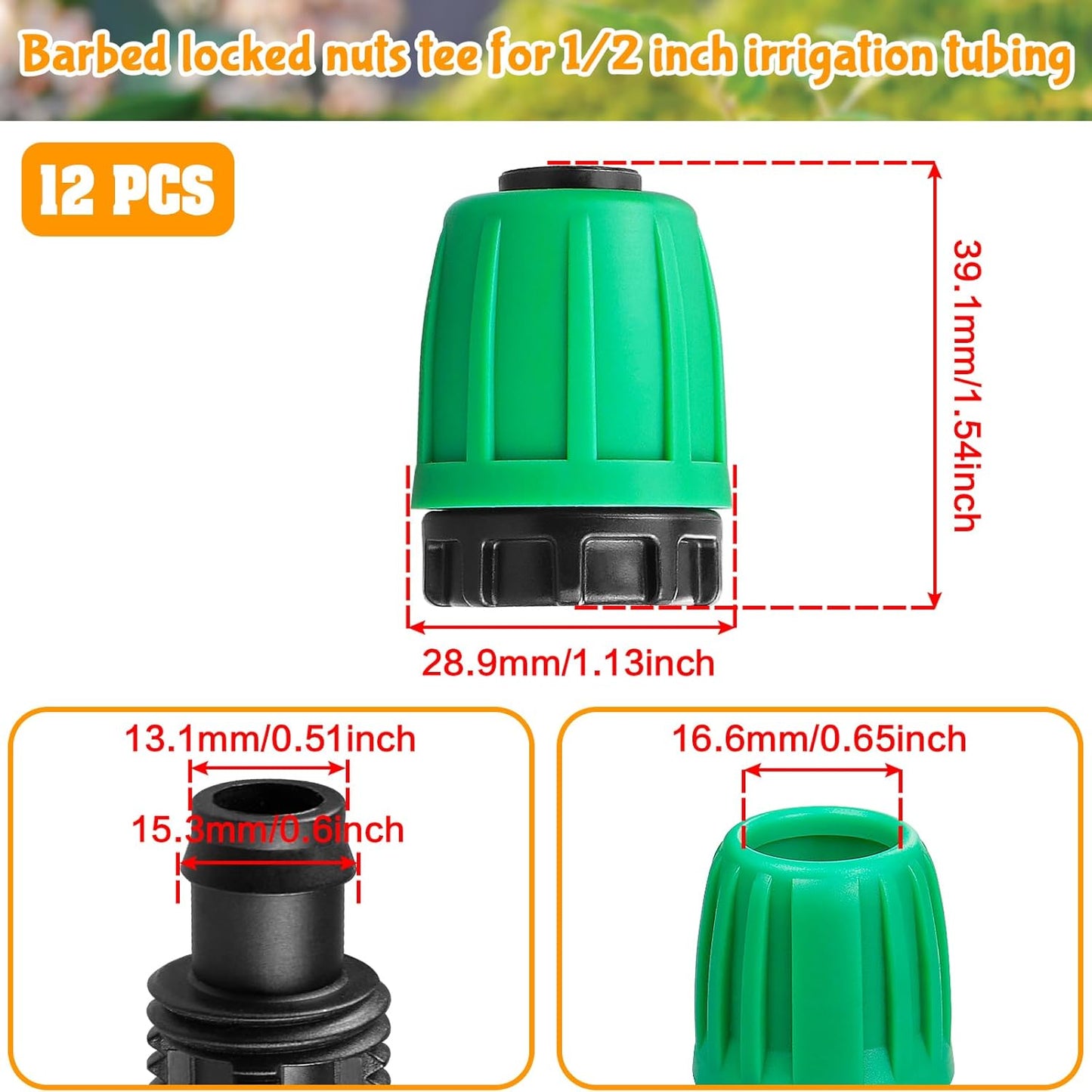 Drip Irrigation 1/2" End Cap Fittings：1/2 Inch Drip Line Lock Barbed End Plug Connectors for Drip Irrigation Tubing (1/2" ID x 0.640" OD) Anti-Drop Drip Irrigation Parts (12 Pieces)