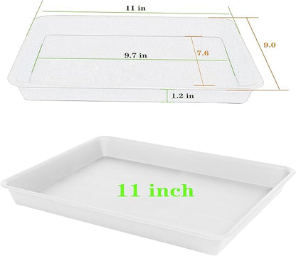 4 Pack Plant Saucer Tray Rectangular, Plant Saucers for Indoors, Heavy Sturdy Plastic Plant Drainage Trays, Plant Drip Trays for Pots, Seed Starter Growing Tray (11 x 9, Creamy White)