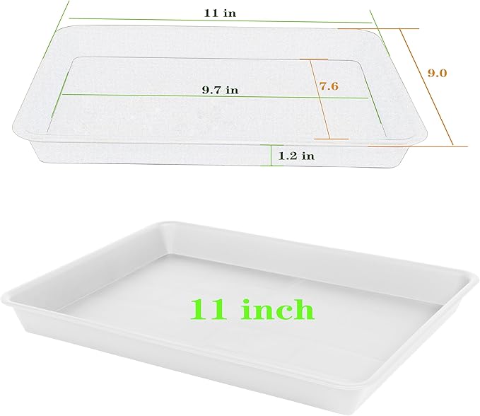 Plant Saucer Growing Tray, Seed Starter Tray Rectangular, Heavy Sturdy Plastic Plant Saucers Drainage Trays, Plant Drip Trays for Pots, Seed Starter Growing Tray (11 x 9 inch, 1 Pack)