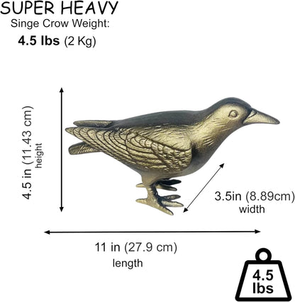 NACH Crow Decor, 4.5 x 11 x 3.5 inch, Cast Iron Antique Gold Raven Statue, Raven Decor for Outside - Head Up Crow Statue