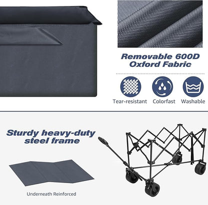 Chihee Garden Cart Collapsible Outdoor Utility Wagon Cart,Folding Beach Cart Oversized Capacity 254L,Heavy Duty Portable Wagon All Terrain Wheels Oversized Side Pocket 2 Drink Holders for Camping