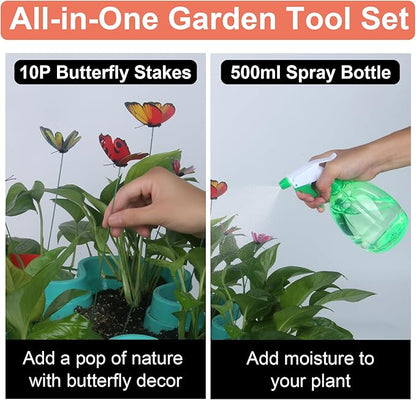 Vertical Planter, 7 Tier Stackable Strawberry Planter with Garden Tool Set, Movable Indoor/Outdoor Garden Herb Pot for Growing Vegetables and Succulents, Teal