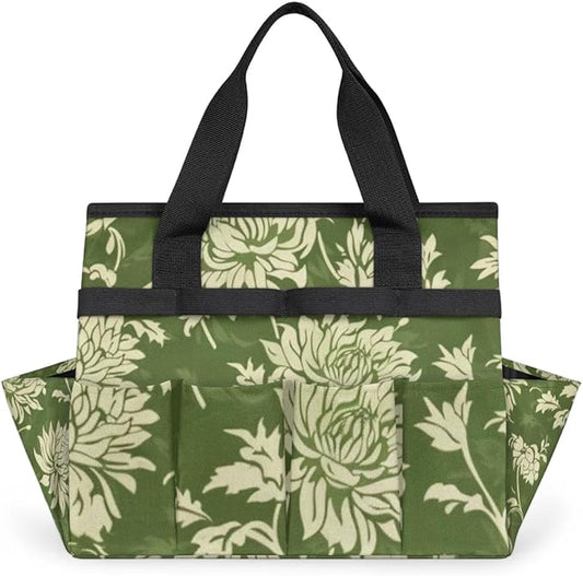 Spring Leaves Gardening Tool Bag,Heavy Duty Garden Tote Bag,Portable Oxford Gardening Storage Basket Organizer Handbag with Pockets Handle,Hand Tools Gifts for Outdoor Garden Lawn Yard