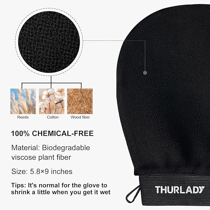 Korean Exfoliating Mitt, Exfoliating Glove, 3 Pack Viscose Fiber Body Scrub Gloves, Dead Skin Remover for Smoother Skin, Self-Tan Prep and Removal, Black