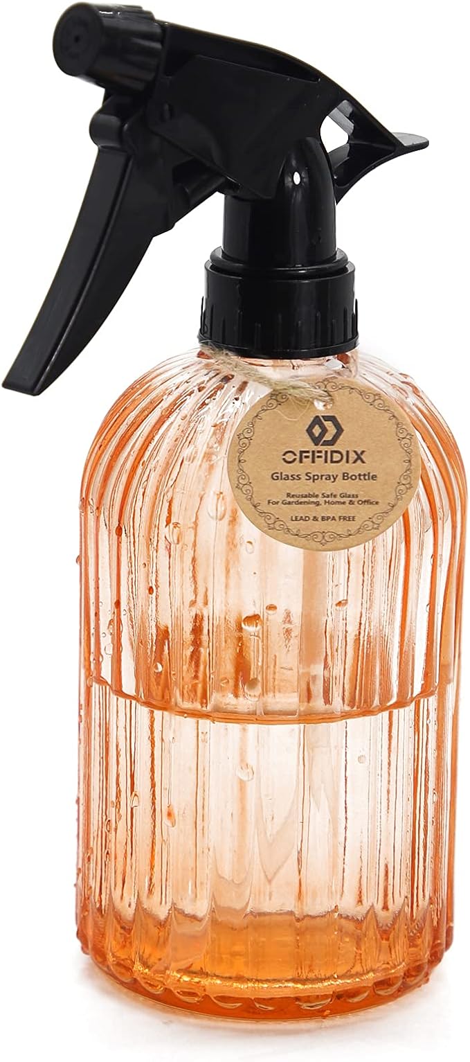 OFFIDIX Glass Watering Can, Handheld Spray Bottles, 0.4L/13.5oz Watering Spray Bottle with Adjustable Nozzle for for Indoor and Outdoor Gardening and Home Cleaning (Orange)
