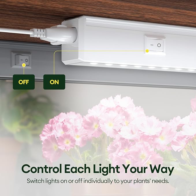 Plant Grow Lights 1FT, Sun-Like Full Spectrum 5000K, 28W(4 x 7W), T5 LED Grow Light Strips for Indoor Plants and Flowers, High PPFD, Linkable, White, 4-Pack