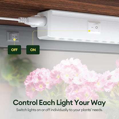 Plant Grow Lights 1FT, Sun-Like Full Spectrum 5000K, 28W(4 x 7W), T5 LED Grow Light Strips for Indoor Plants and Flowers, High PPFD, Linkable, White, 4-Pack