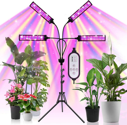 LED Grow Lights for Indoor Plants, 432 LEDs Red Blue White Full Spectrum Plant Lights for Indoor Growing with 15-63 inches Adjustable Tripod Stand, 4 Heads Grow Lamp with 4/8/12H Auto On/Off Timer
