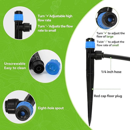 20PCS Drip Emitters for 1/4" Drip Irrigation Tubing, Drip Irrigation Emitters with Stake Adjustable 360 Degree Water Flow Drippers Garden Irrigation Drippers for Garden Patio Lawn Flower Bed