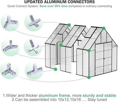 CDCASA 16.5x10.2x10 FT Greenhouse for Outdoors,Easy Assembly Large Polycarbonate Greenhouse Aluminum Greenhouses w/3 Vents Window, Swing Door, Outside Walk-in Green House for Patio, Backyard, Garden