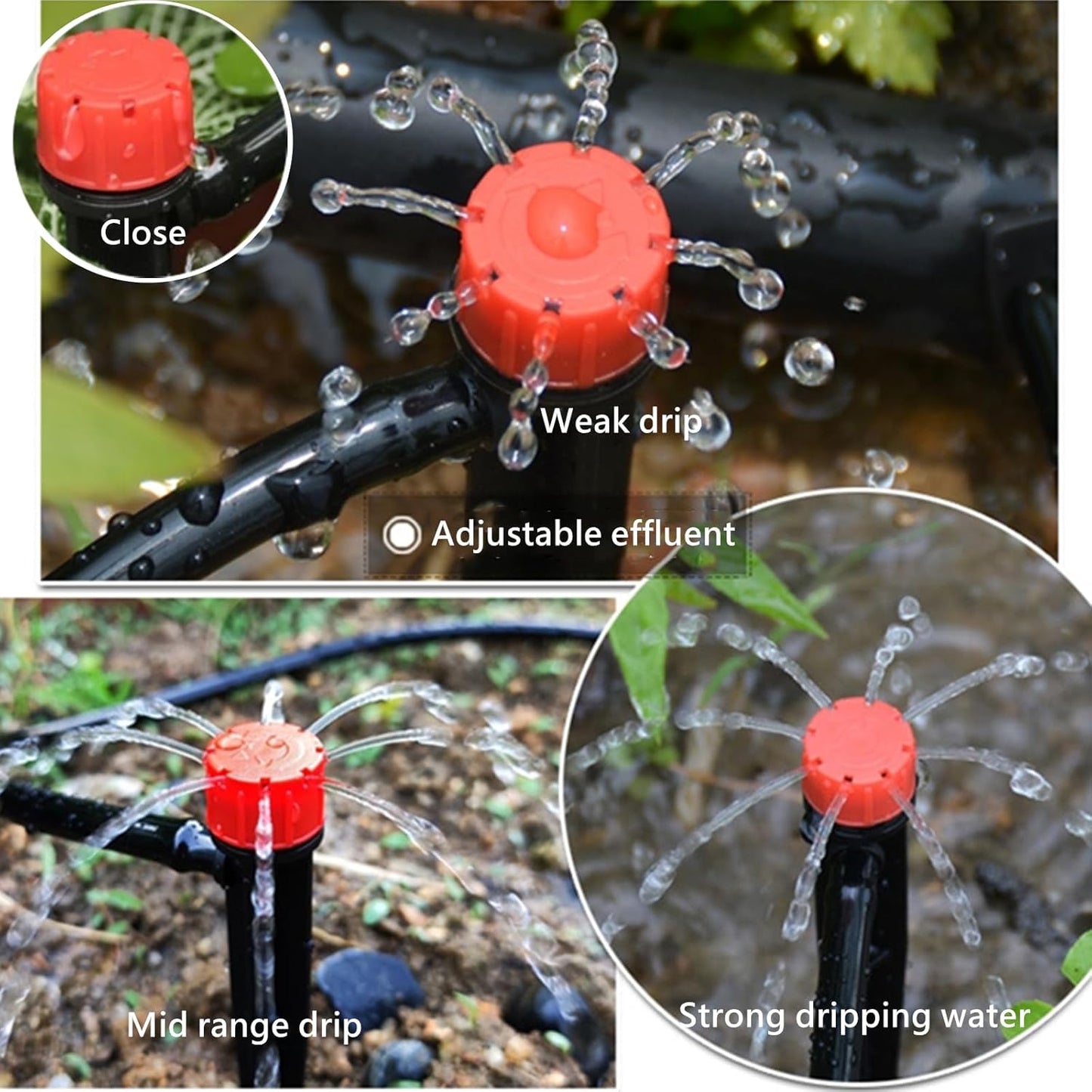 50pcs Drip Emitters for 1/4" Drip Irrigation Tubing, Adjustable 360 Degree Water Flow Drippers on 5" Arrow Stake, Garden Irrigation Drippers for (4-7mm) Watering System