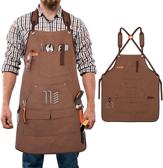Multi-Functional Men's Tool Apron, Multi-Pocket Canvas Apron, Woodworking, Mechanic, Blacksmith, Waiter Work Apron