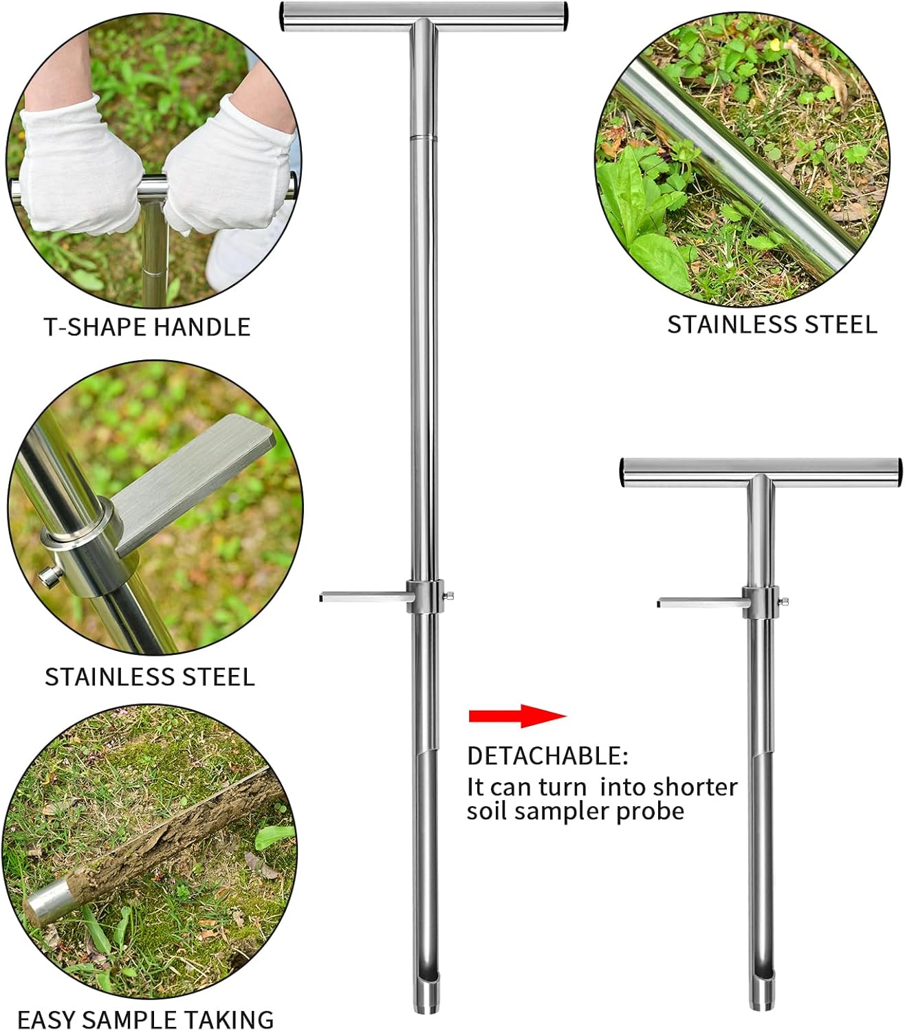 Soil Sample Probe, 36 Inch Soil Probe Rod, Ground Probe Rod, My Soil Test Kit, Stainless Steel Soil Sampler Tool for Soil Sampling, Gardening