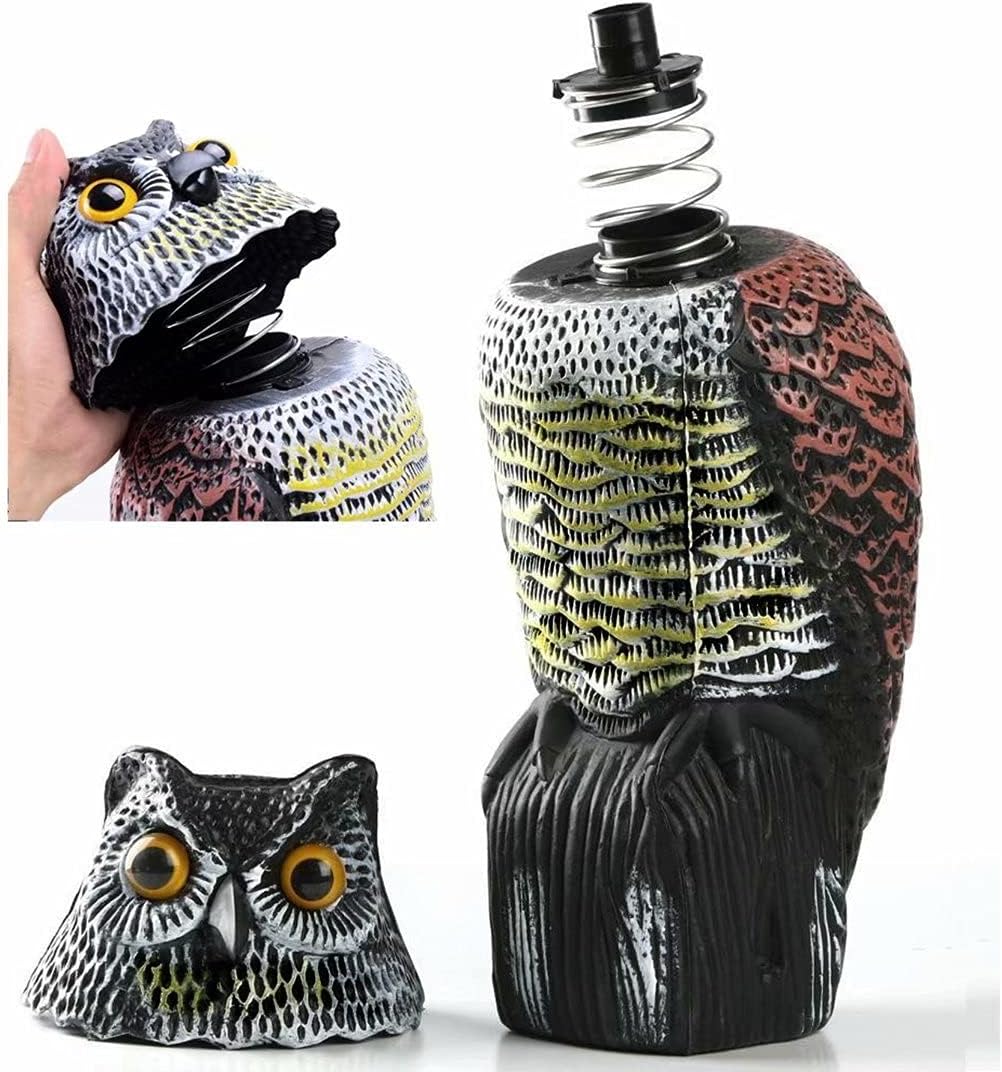 Owl Decoy 360 Rotate Head, Scarecrow Fake Owls Natural Enemy Realistic Owls to Scare Birds Away