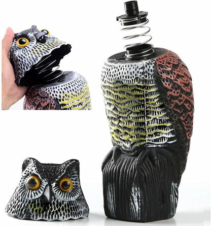 Owl Decoy 360 Rotate Head, Scarecrow Fake Owls Natural Enemy Realistic Owls to Scare Birds Away