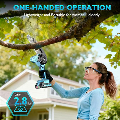Tietoc Mini Chainsaw, 6 Inch Chain Saw Cordless, 880W Powerful Electric Handheld Chainsaw with Automatic Oiler, with 2 Batteries and 2 Chains, Tree Trimmer Gardening Tools Gift for Men, Father, Dad