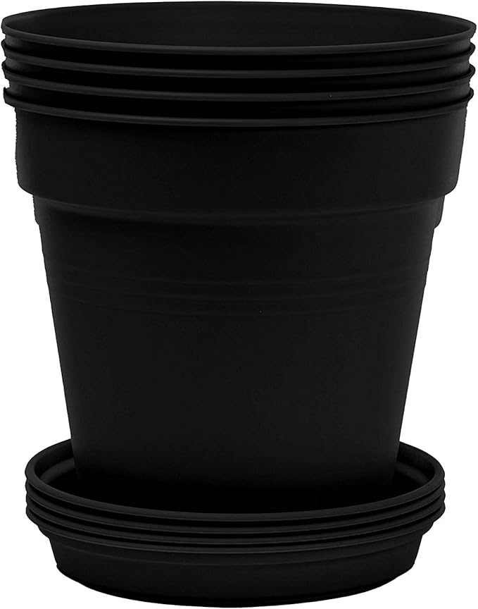 Mintra Home Garden Pots 4pk - Flowers, Herbs, Plants, Indoor, Outdoor, Colorful, Wholesale, Bulk (Black, 13cm Diameter (5in))