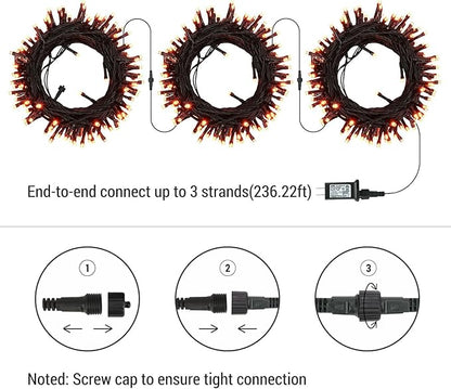 Brizled Orange Lights, 78.74ft 240 LED Halloween Lights Connectable with Timer, 8 Modes Outdoor Halloween Lights String Waterproof Plugin Orange Light String for Outside Indoor Spooky Party Decor
