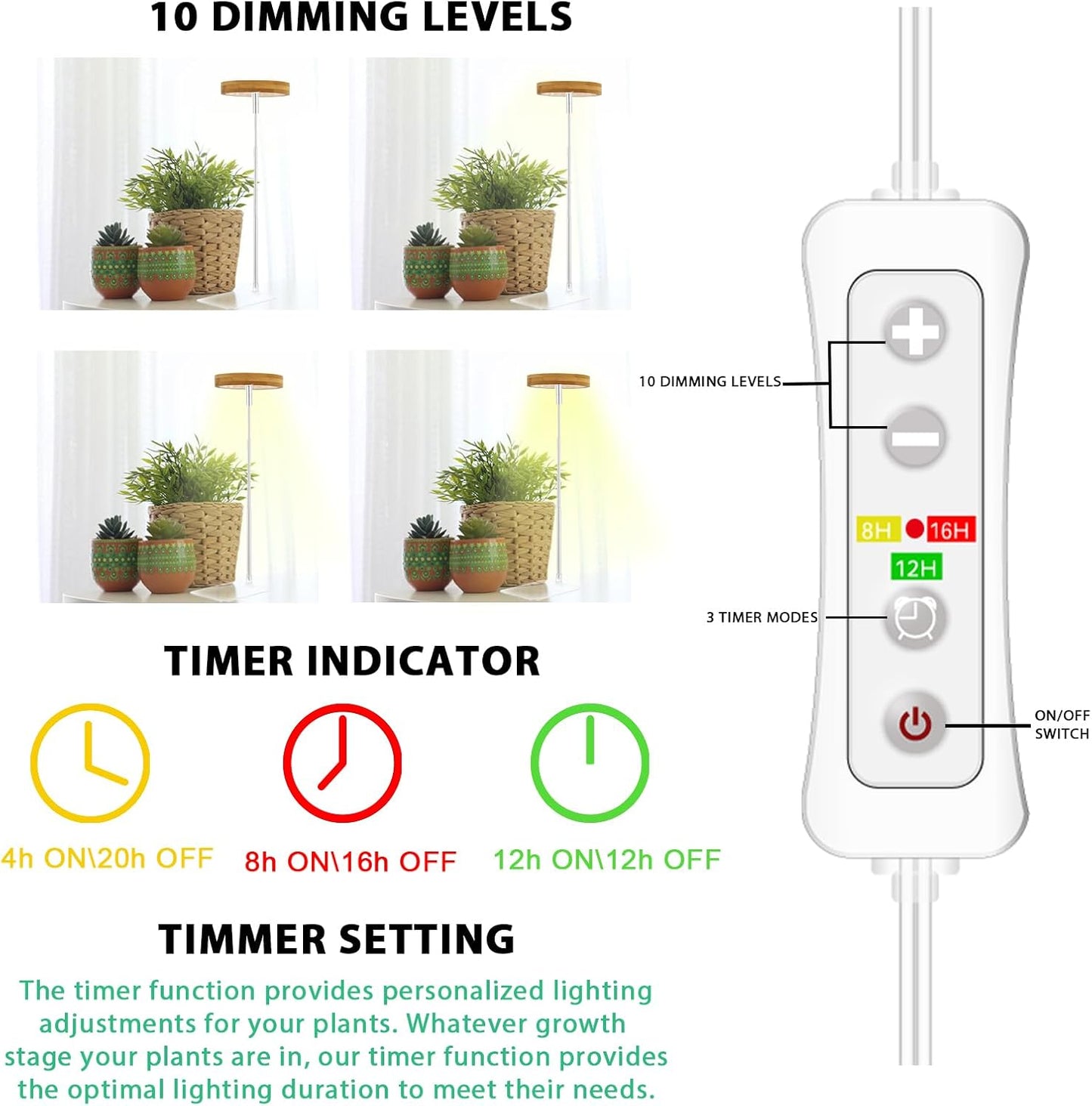 yadoker Halo Plant Grow Light, LED Growing Light Full Spectrum for Indoor Plants,Height Adjustable, Automatic Timer, 5V Low Safe Voltage,Idea for Small Plants