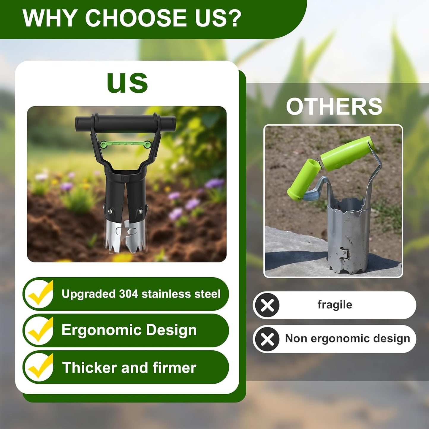 Gardtech Sturdy Bulb Planter, 5 inches Depth Hand Bulb Planting Tool, Heavt Duty Stainless Steel Garden Soil Release Tool & Transplanter for Plants Seeds and Digging Tulips