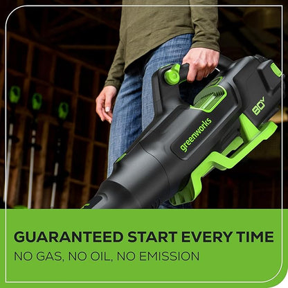 Greenworks 80V (770 CFM/190 MPH) Brushless Cordless Leaf Blower, Commercial-Grade Powerf for Autumn Leaf Composting, Spring Pollen Cleanup and Post-Snow Debris, Includes 4.0Ah Battery & Rapid Charger