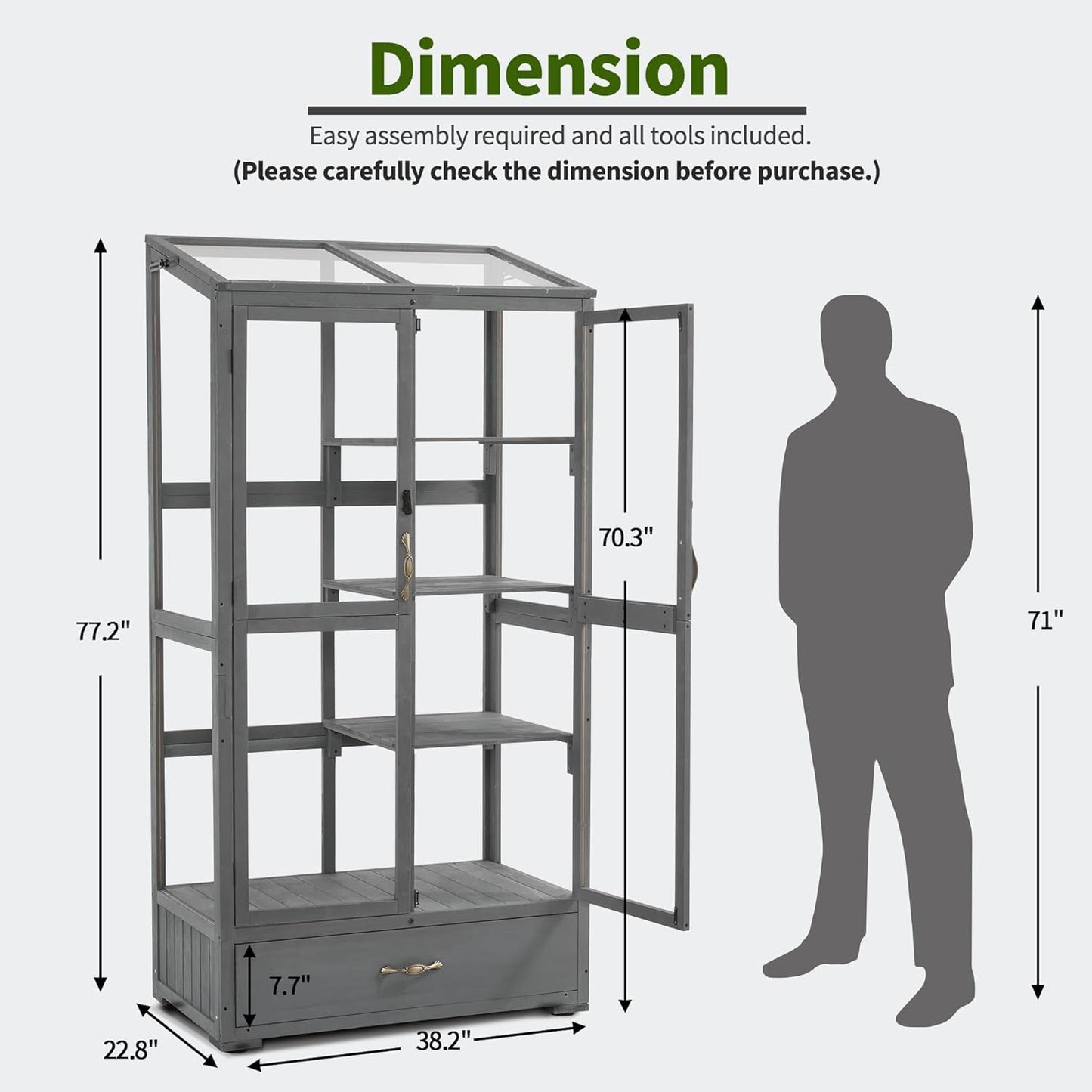 Macrout Cold Frame Greenhouse, Tall Wooden Greenhouse for Outdoor Indoor Use with Polycarbonate Panels, 3 Tier Garden Cold Frame with Drawer and Shelves, 0864 (Dark Grey)