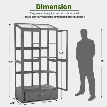Macrout Cold Frame Greenhouse, Tall Wooden Greenhouse for Outdoor Indoor Use with Polycarbonate Panels, 3 Tier Garden Cold Frame with Drawer and Shelves, 0864 (Dark Grey)