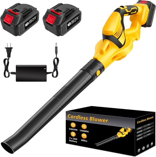 Leaf Blower Cordless, 21V Cordless Blower with 2 x 3.0Ah Battery, 540CFM 140 MPH Battery Powered Leaf Blower, Lightweight Handheld Blower for Lawn Care, Patio, Dust, Blowing Leaves, Snow