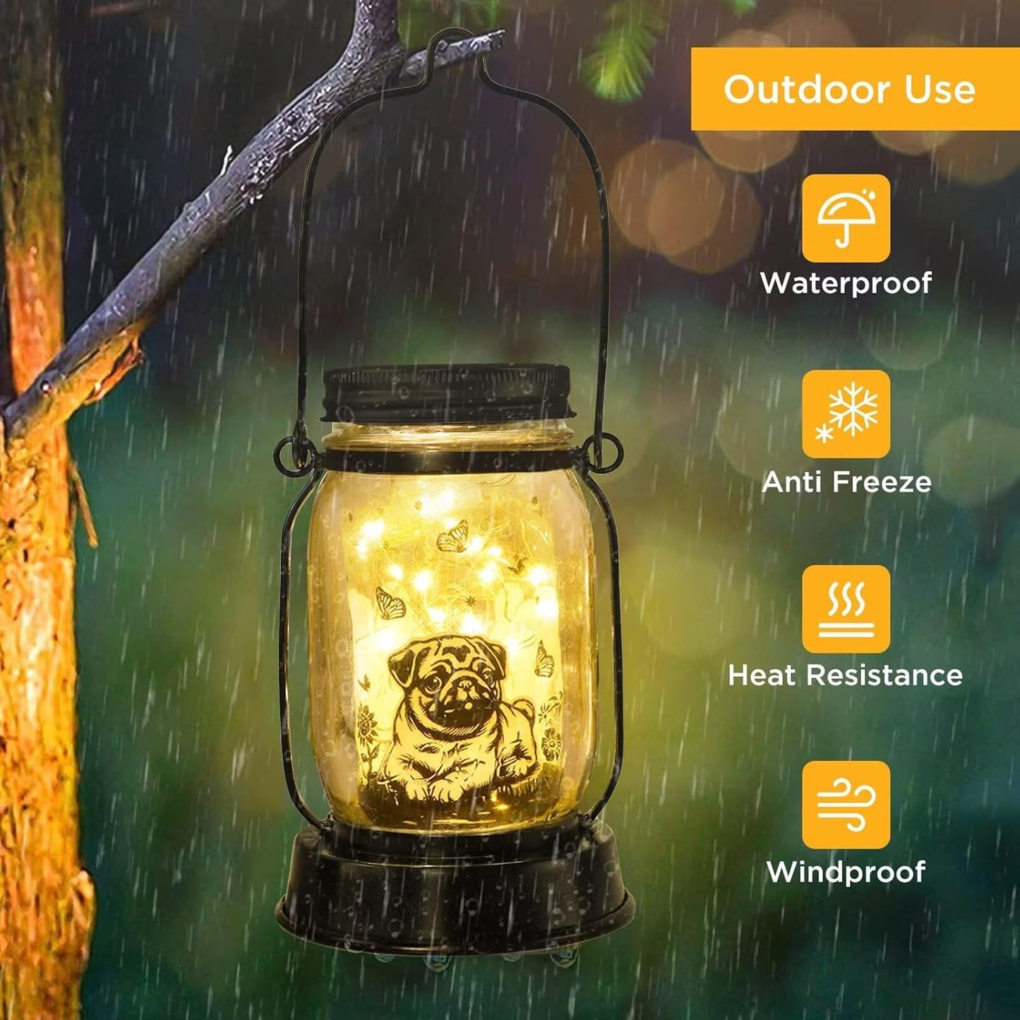 kyoryuger Pug Gifts for Women/Men Pug Solar Lanterns Dog Mom Birthday Dog Lovers Lantern Pet Loss Pet Memorial Lights Solar Garden Decoration for Yard, Patio,Backyard,Porch Torches