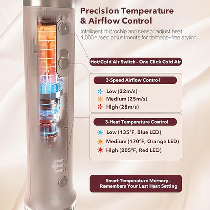 StyleVibe 6-in-1 Air Styler, Hair Dryer & Blow Dryer Brush with Auto Wrap Curl L/R, Fast Drying, Smooth Blowouts, Root-Lift Volume, No Heat Damage Frizz-Free Thermal Brush with Travel Bag