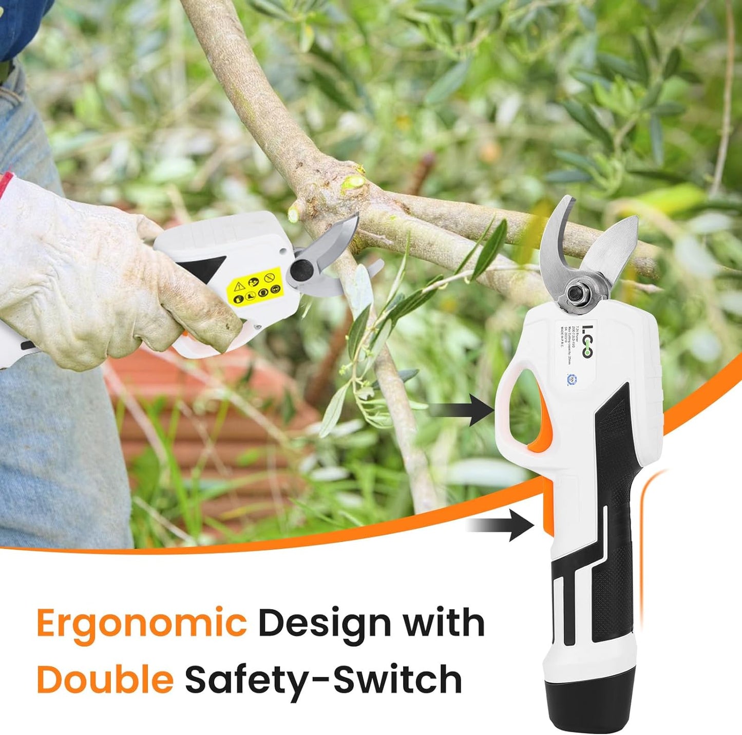 LIGO 7.2V Cordless Pruner for Garden Care with Safety Protection, Max 13mm Cutting Diameter incl. 2.0Ah Built-in Battery&Charger