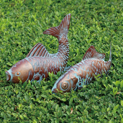 Metal Koi Fish Sculptures, Outdoor Garden Sculptures & Statues, Antique Copper Koi Pond Decor, Set of 2 Koi Fish Figurines Artwork, Garden Statue for Indoor Outdoor Patio Backyard Home Kitchen