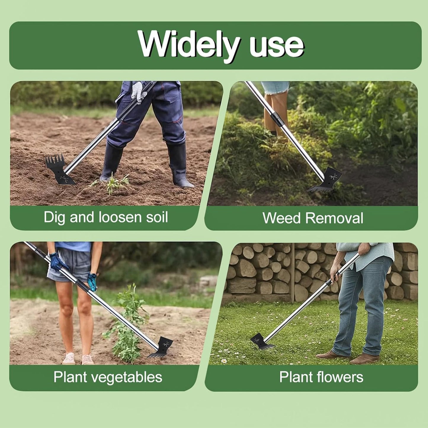 Weed Puller Tool with Long Handle, 60inch Manual Weed Puller Tool, Stainless Steel 2 in 1 Hand Weed Rake,Heavy Duty Garden Hoe for Gardening, Uprooting Weeder Remover for Patio, Lawn, Yard