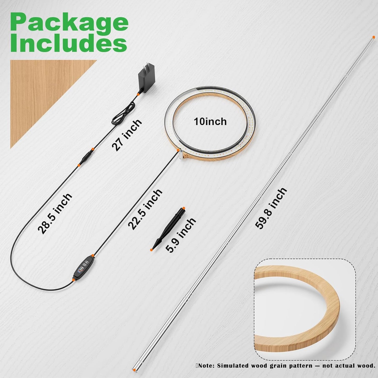 10" Grow Lights for Indoor Plants Full Spectrum,Indoor Plant Light for Indoor Growing with 160LEDs,Height Adjustable 11"-65" for Large Plant,Auto On/Off Timer 3/9/12H,9 Dimmable Brightness,Wood Grain