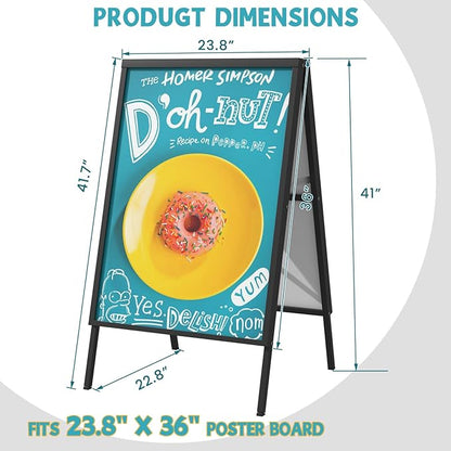 4 PCS A Frame Sign Holder-24x36 Inch, Heavy-Duty Double-Sided Sandwich Board Holder, Foldable Business & Store Sign Holders with Metal Flap to Protect Against Raindrops, for Pavement Outdoor, Frame Only